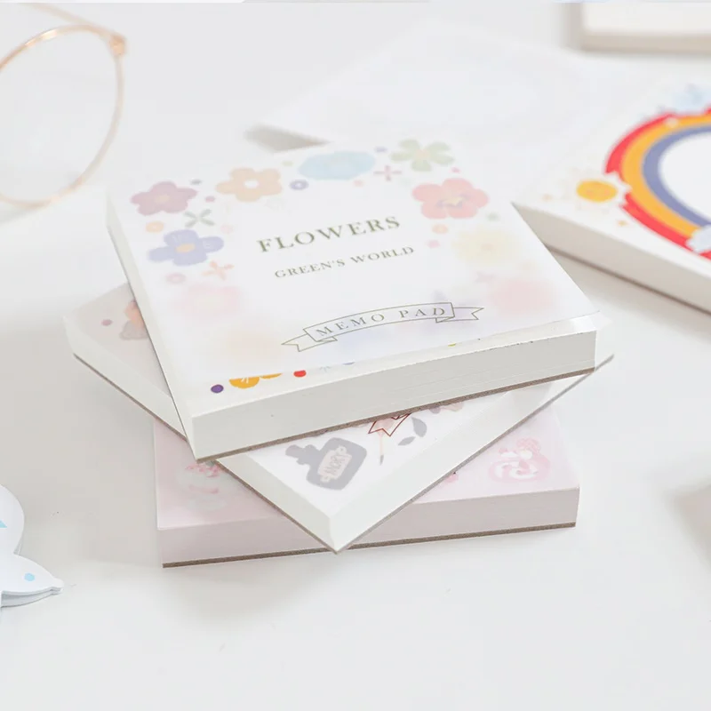 

6 Pcs/Lot Fairy Tale World Memo Pads 100 Sheets Sticky Notes Rainbow Color Flower Cat Notebook Journal Decoration School FM110