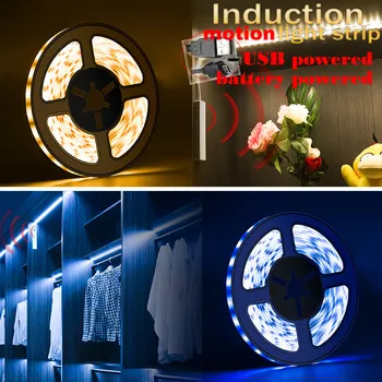 

LED Light With Motion Sensor Kitchen Under Cabinet Lights Strip Battery Power/ USB Power 1M 2M 3M LED Strip for Home Stair Decor