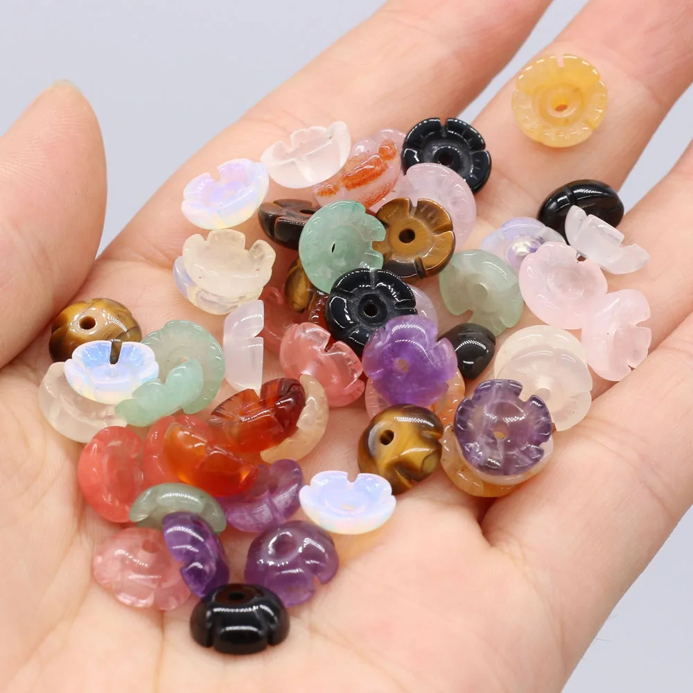 15PCS Wholesale Natural Stone Flower Shape Carved Petal 9MM Beads Pendant Making DIY Necklace Earring Charm Jewelry Gift