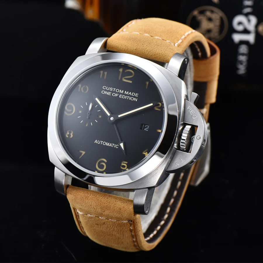 

watch men automatic mechanical watch date waterproof Luminous 316L Solid stainless steel Leather 44MM NH88