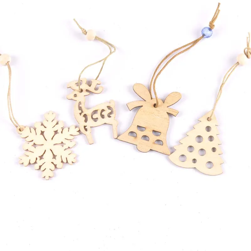 4pcs Christmas Tree Ornaments Wood Chip Hanging Pendant Xmas Snowflake Tree Decoration For Home Wooden Craft New Year m2547