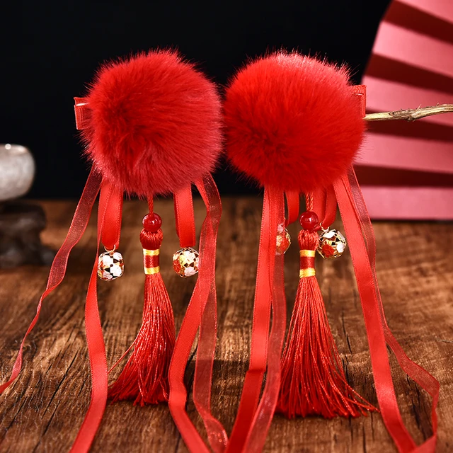 2 Pcs/Set Children Cute Pearl Hair Ball Bow Pendant Ornament Hair Clips Girls Lovely New Year Hairpin Kids Hair Accessories 8-2 Pcs