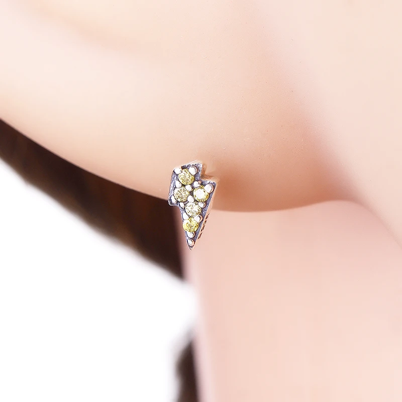 100% 925 Silver Small Lightning Bot Yellow Cubic Zirconia Arc Stud Earring Kid Baby Women Brinco Pendientes 2020 NEW ARRIVAL | Украшения и