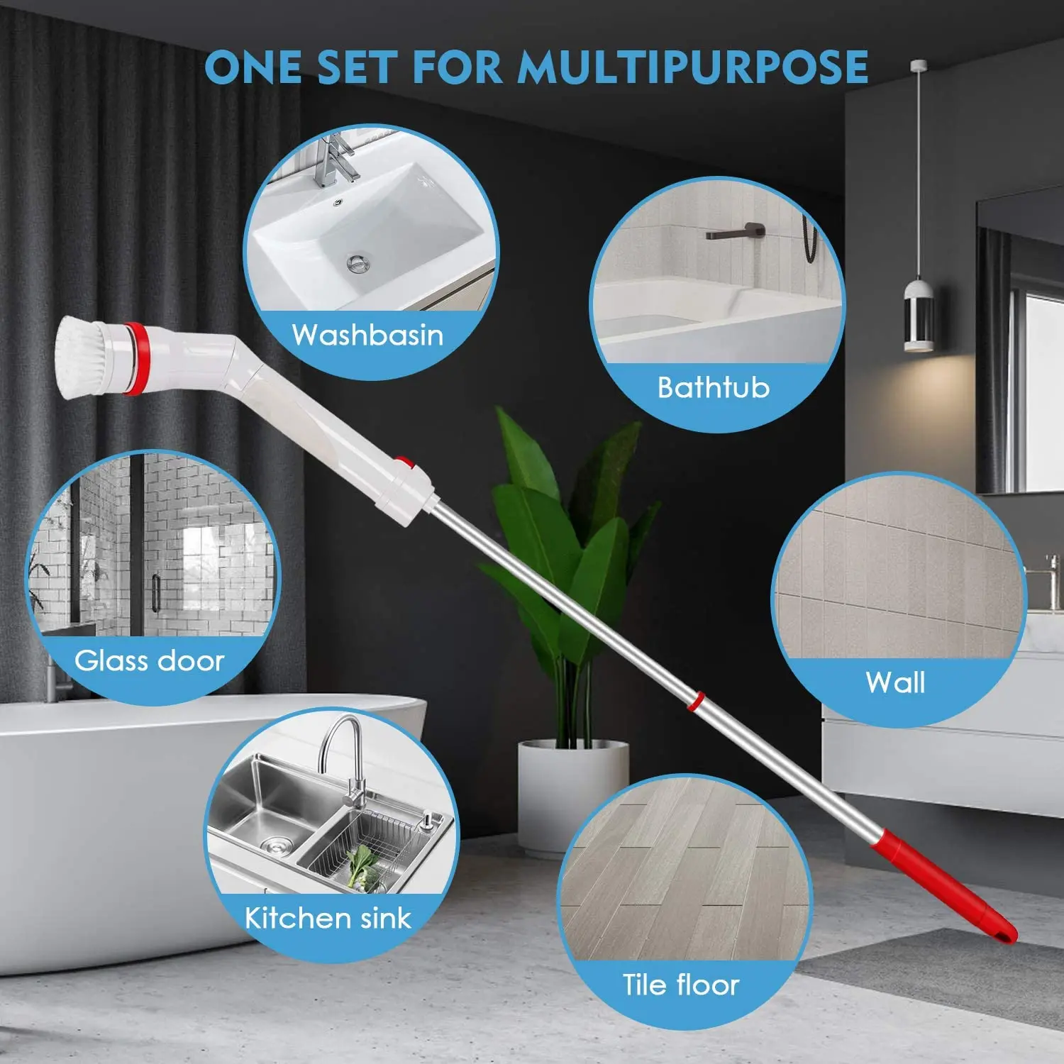 Cleanhome Электрический спин щетка для ванны с 3 сменный Регулируемый Удлинительный