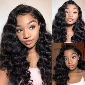 

Peruvian Loose Deep Wave Wig 180% Density 4x1 Lace Part Human Hair Wigs PrePlucked With Baby Hair Remy Natural Front Lace Wig