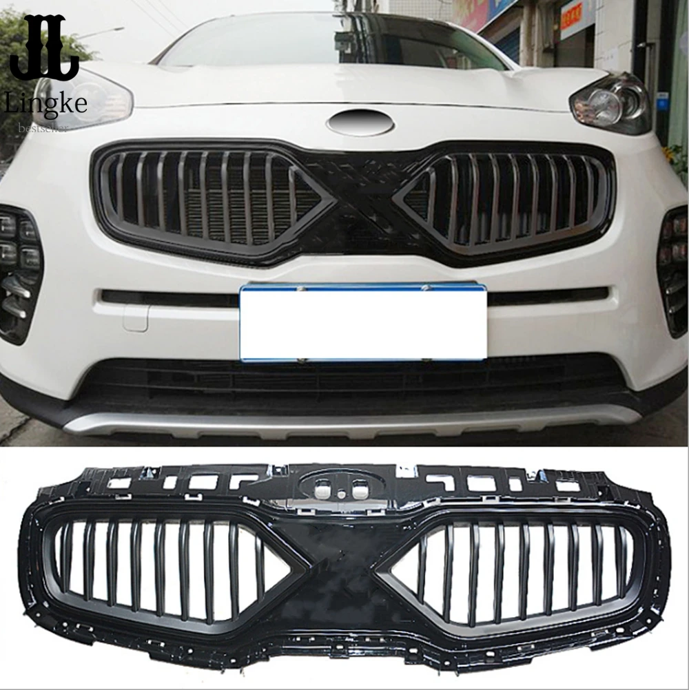 

FRONT RACING GRILLE GRILLS ABS MATTE BLACK SILLVER GRILL BUMPER MASK FIT FOR KIA SPORTAGE KX5 2015-2018 AUTO GRILLE SUV PARTS