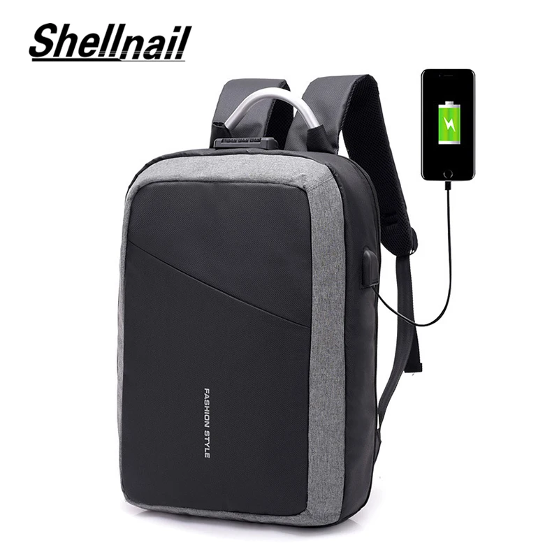 Shellnail, мужские сумки, Противоугонный рюкзак, новинка, для ноутбука, Usb, Зарядные рюкзаки, водонепроницаемый рюкзак, сумки для деловых поездок