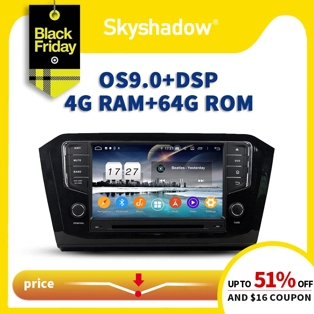 Автомобильный DVD плеер DSP TDA7851 ips Android 9,0 4 Гб+ 64G Встроенная память gps google map RDS радио Кассетный трактор Wi-Fi Bluetooth 4,2 для VW PASSAT
