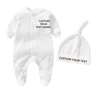 Personalized Name Newborn Outfit with Hat Clothes Set Custom Baby One Piece Bodysuit Baby Shower Coming Home Long Sleeve Outfit 2