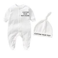 Personalized Name Newborn Outfit with Hat Clothes Set Custom Baby One Piece Bodysuit Baby Shower Coming Home Long Sleeve Outfit 2