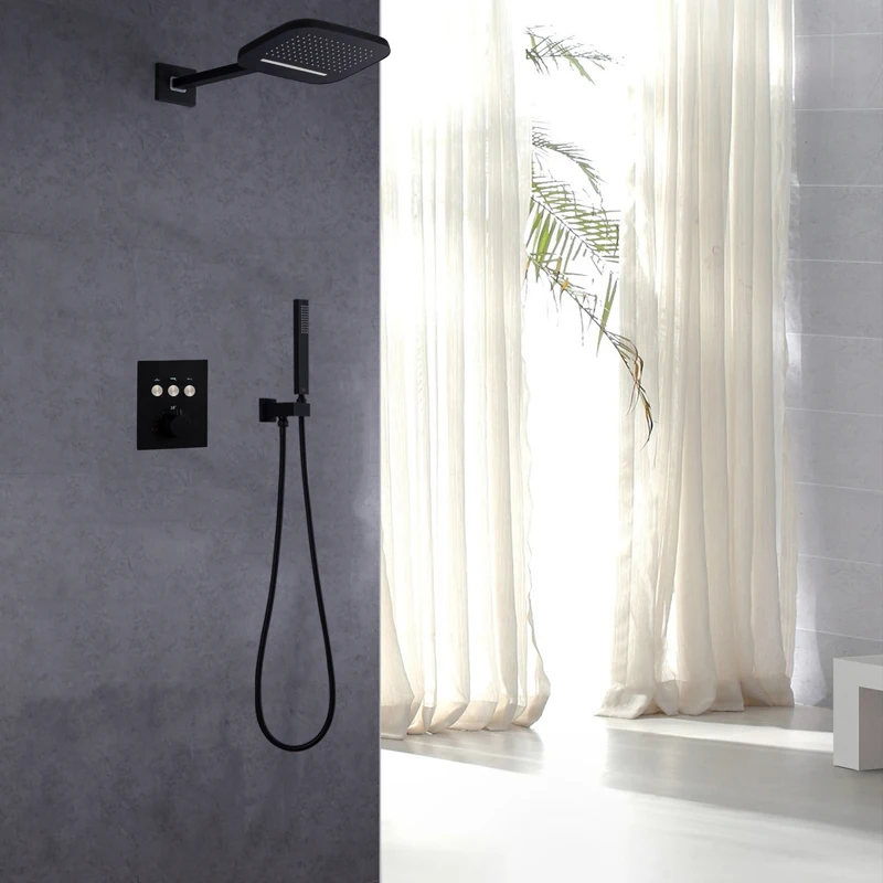 Matte Black Shower set Bathroom Thermostatic Rainfall Waterfall With