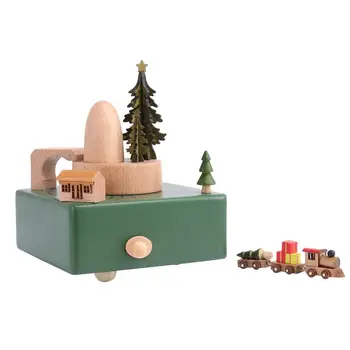 

Green Forest Clockwork Music Box Small Train Wood Carved Wind Up Music Box Desktop Decoration Gift For Birthday Valentine'S Day