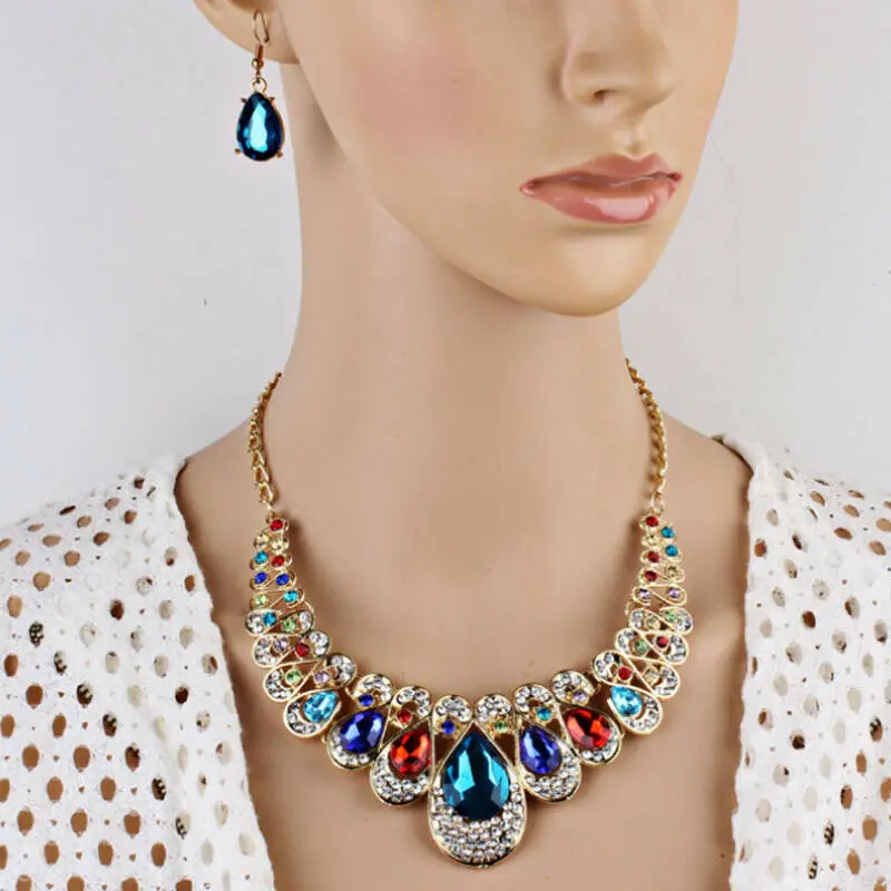 Vintage Crystal Necklace Earrings Set 