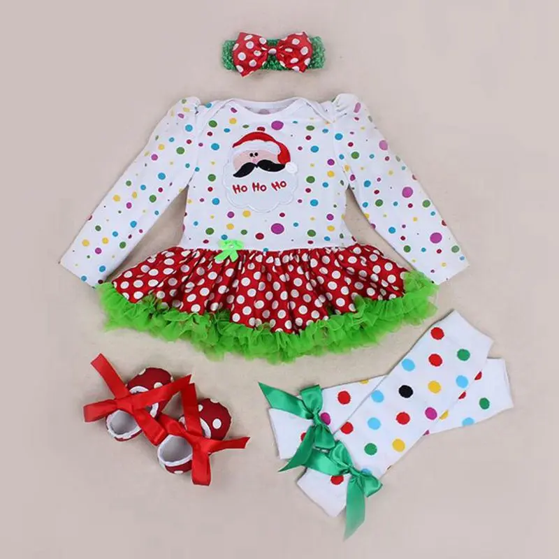 My First Christmas/красное платье комбинезон для детей повязка на голову обувь для малышей гетры 4 шт. комплекты одежды для девочек Рождественские наряды для малышей новогодний костюм для девочки новорожденный