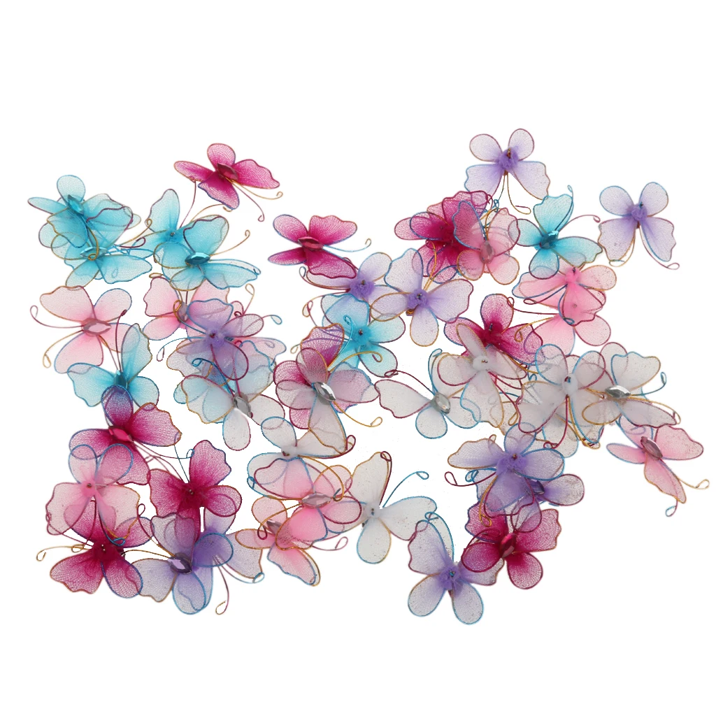 50x Wired Mesh Stocking Glitter Butterflies Wedding Decorative Artificial Crafts 