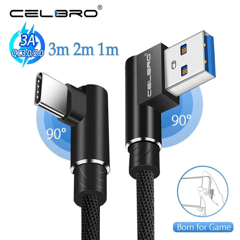 Кабель для быстрой зарядки USB Type-C 90 градусов прямоугольный USB-C зарядного