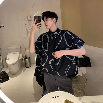 

EWQ / men's wear 2020 summer off shoulder personalized pattern loose men's short sleeve oversize shirt design casaul top 9Y1681