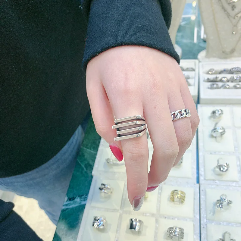 Finger Ring HUANZHI New Multi-Layer Irregular Trapezoid Square Cross Cutout Metal Ring For Women Girl Party Jewelry Gift