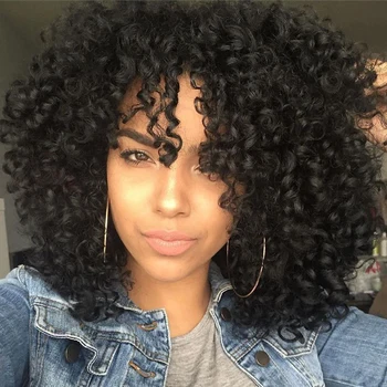 Stamped Glorious 14inches Afro Kinky Curly Wig Synthetic Short Wig With Bangs Mixed Brown and Blonde Wig for Black Women 5