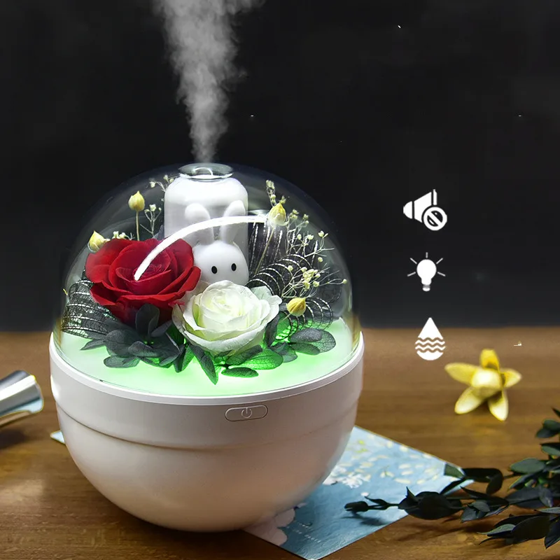 Rose Flower Portable Air Humidifier Led7 Color Light Aroma