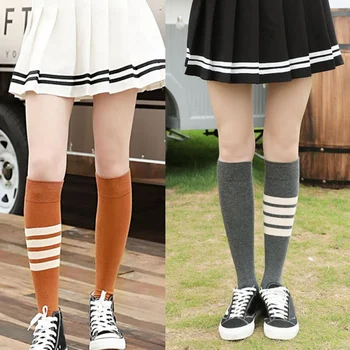 

Japan and Korean Style Cotton Striped Print Women's Socks Fashion Trend Knee High Boot Stock Football Sport sock