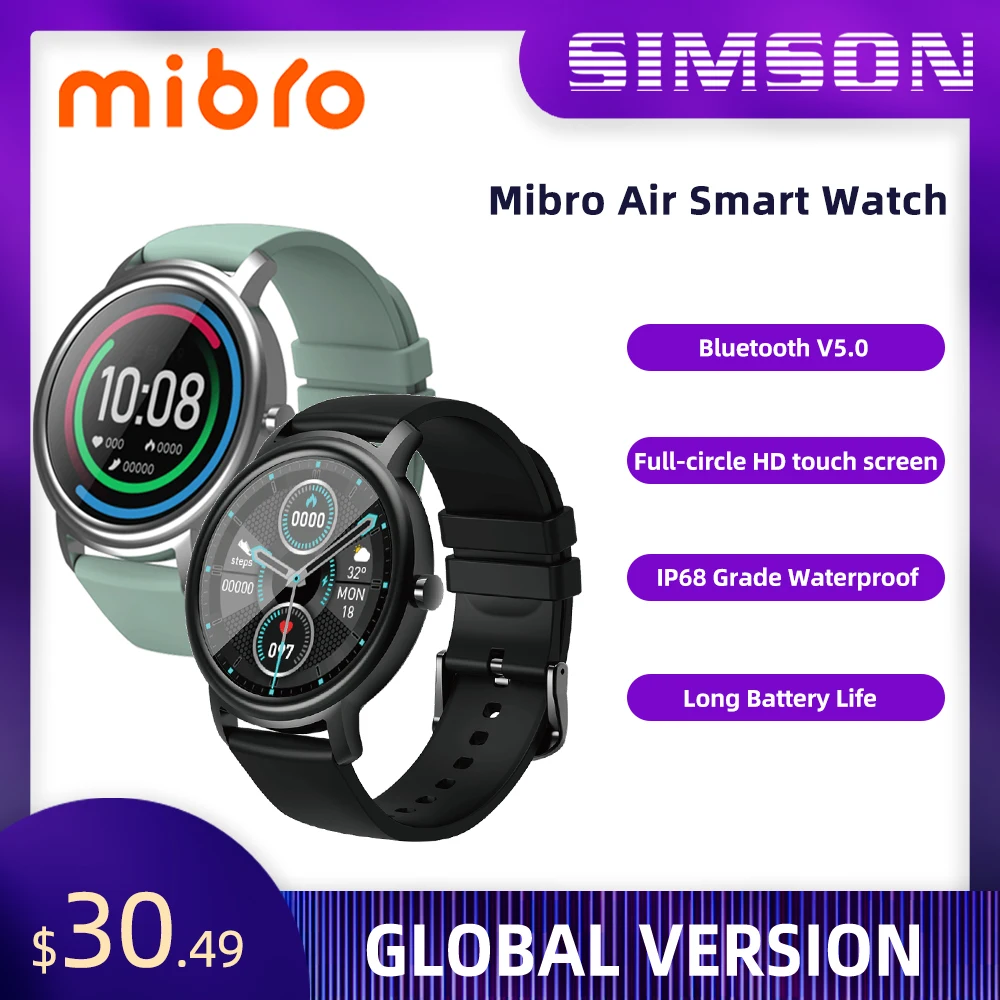 Mibro Air Smart Watch Men Women IP68 Waterproof Bluetooth 5 Sleep Monitor Fitness Heart Rate Tracker SmartWatch Android  IOS