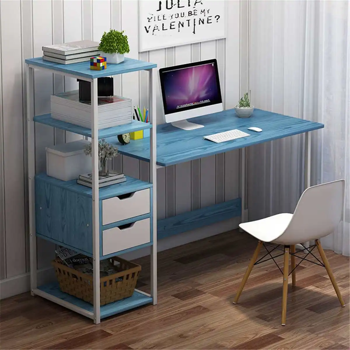 Home Office Wood Computer Desk Laptop Desk Writing Table with Book Shelves Drawers Furniture PC Laptop Workstation Study Table 