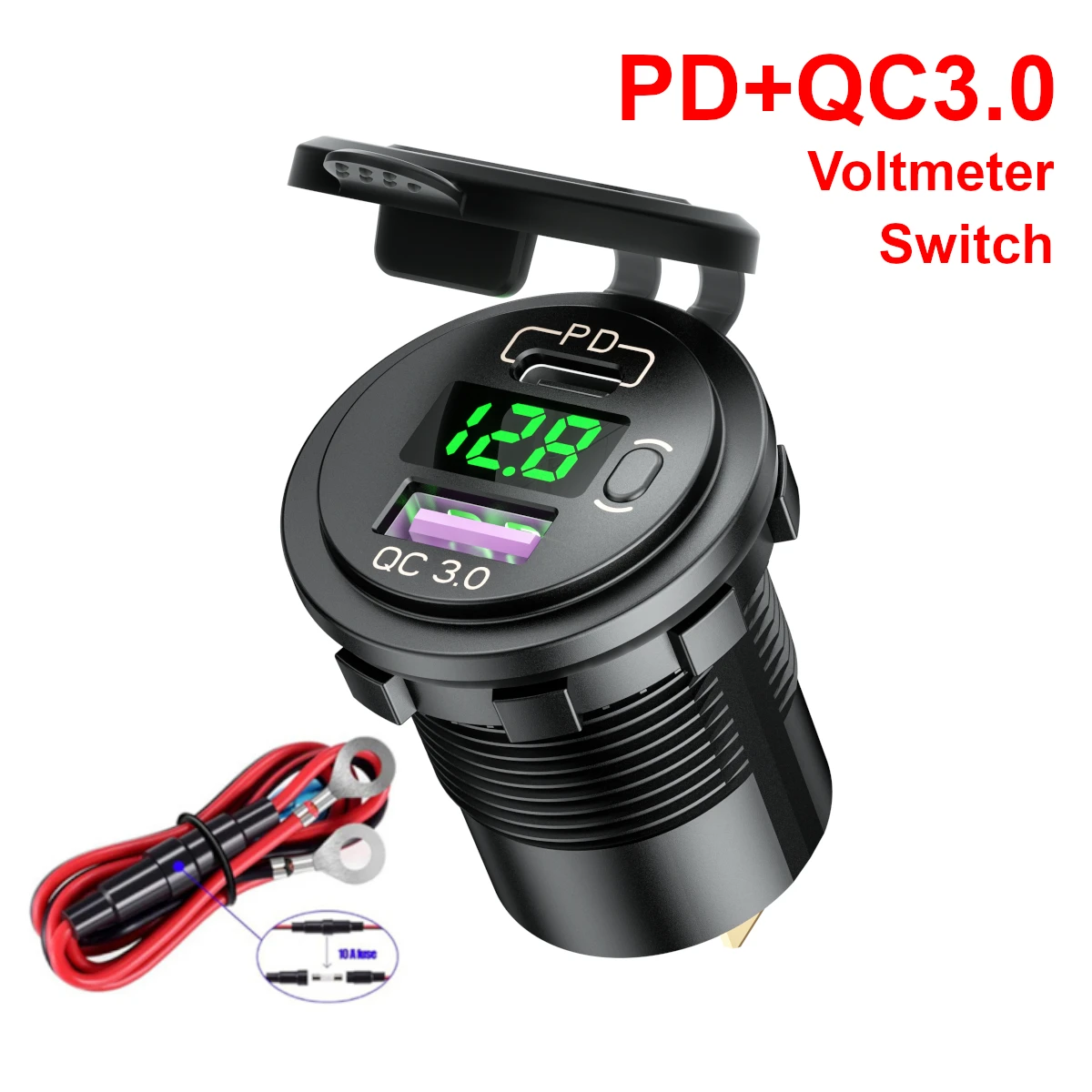 Разъем для быстрой зарядки PD Type C QC 3 0 USB-разъем с переключателем вольтметр розетка