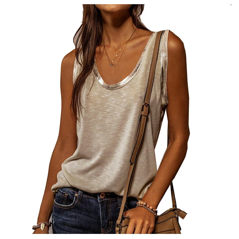 New Summer Contrast Stitching Women Tank Tops O Neck Sleeveless Shirt Women's Top Elegant Clothes Summer Loose Tops women 2024 6