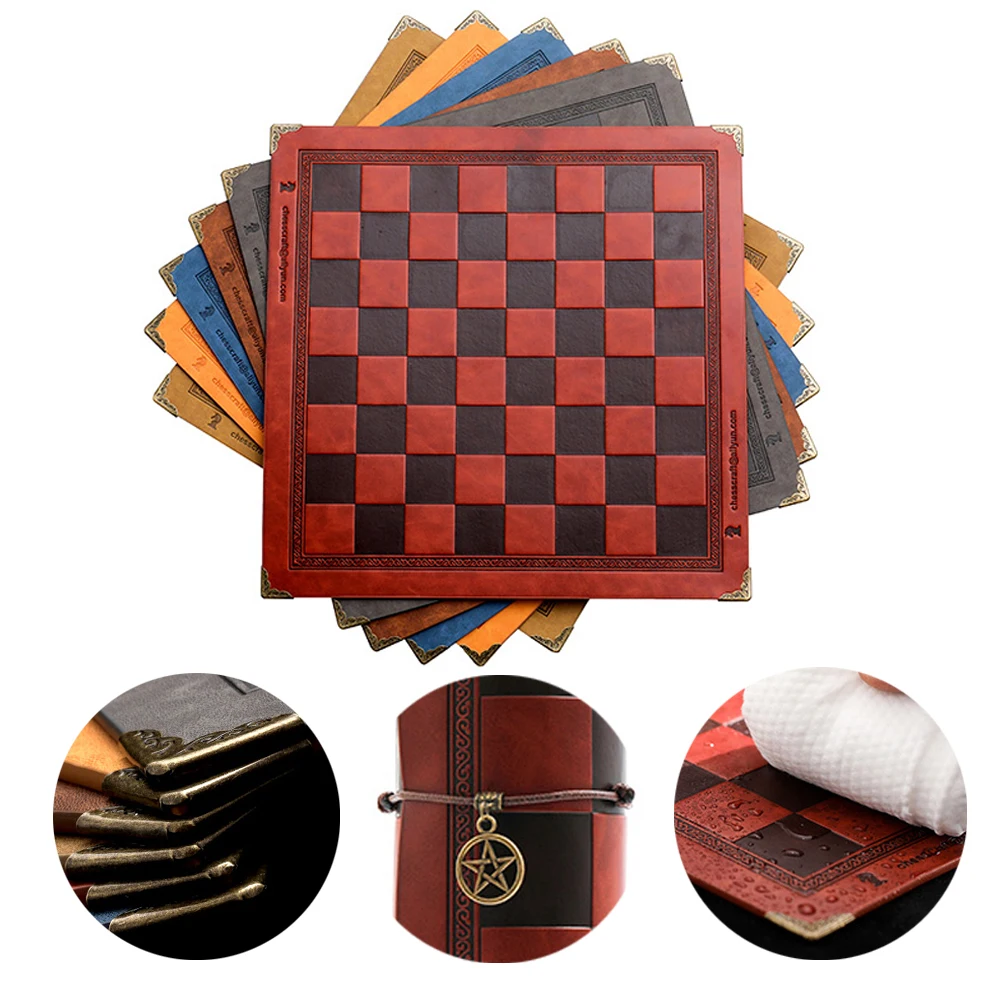 Chess Board 9 Colors Embossed Design Leather Table Game Portable Universal Luxury Checkers  Chess Intellectual Toy Gift embossed design pu leather international chess board games mat checker chessboard roll up chess board for adult kid toy