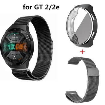 

For Huawei watch gt 2e Smart Watch Band 2in1 Metal Bracelet+Case For Huawei watch gt2 2e Milanese Wrist Strap Protective Cover