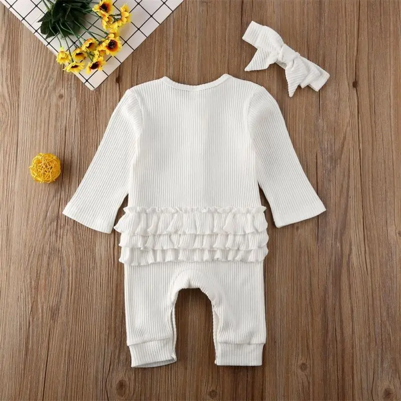 Newborn Baby Boy Girl Rompers Outfit Ribbed Knitted Ruffles Romper Autumn Winter Warm Long Sleeve PP Ruffles Jumpsuit Clothes