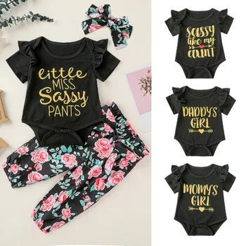 

Newborn Baby Girl Clothes Infant Baby Girl Sets Letter Romper+Flower Print Pants+Hairband Baby Girl Outfits Ensemble Bebes Fille