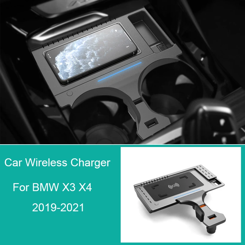 Car wireless charger for BMW X3 X4 G01 G02 2019 2020 fast charging plate mobile phone holder