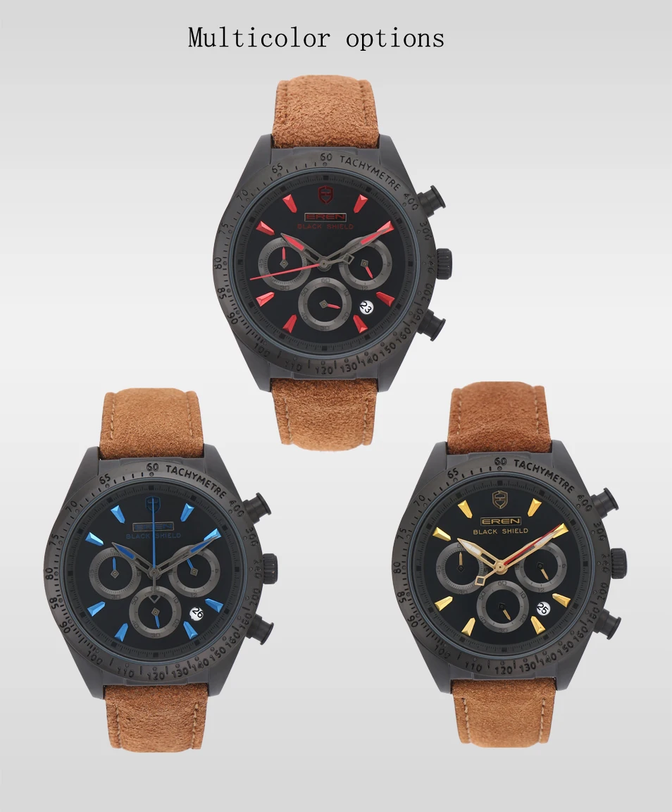 2022 Ever Move Men's Sports Chronograph  Luxury Literal Business Style Multifunctional Leather Real Nail Quartz Watch