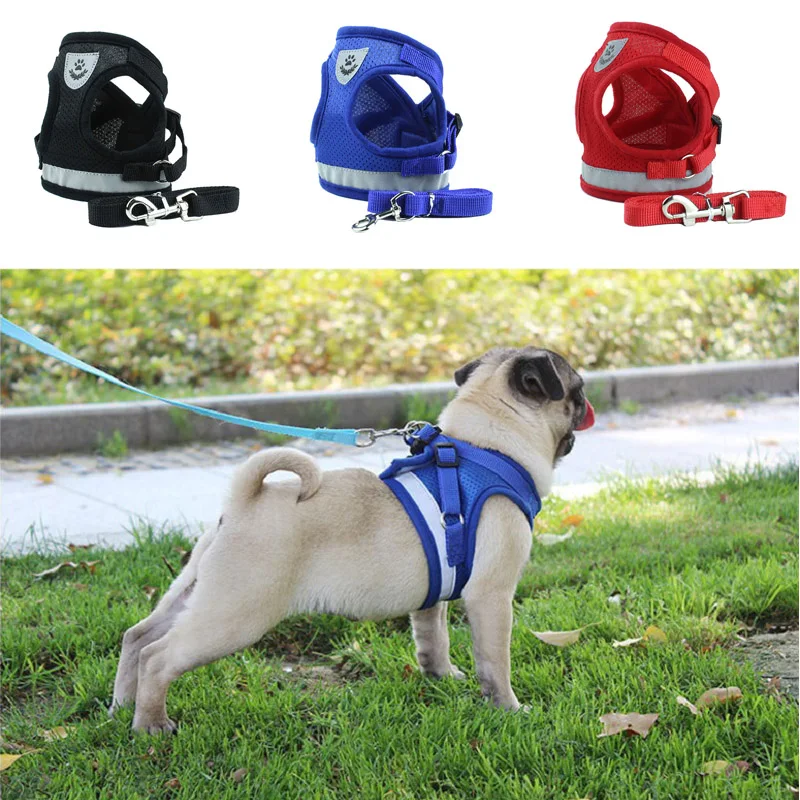 

Pet Dog Harness Leash Set for Pug Mesh Harnesses Vest For Small Medium Dogs Reflective Puppy Cat Strap Chihuahua Bulldog 25