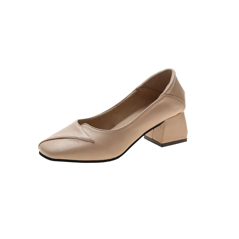 

Women's Shoes New Fashion Casual Square Toe Heel Med Female Sexy Party High Heels Apricot Pumps Square Heels zapatos U28-25