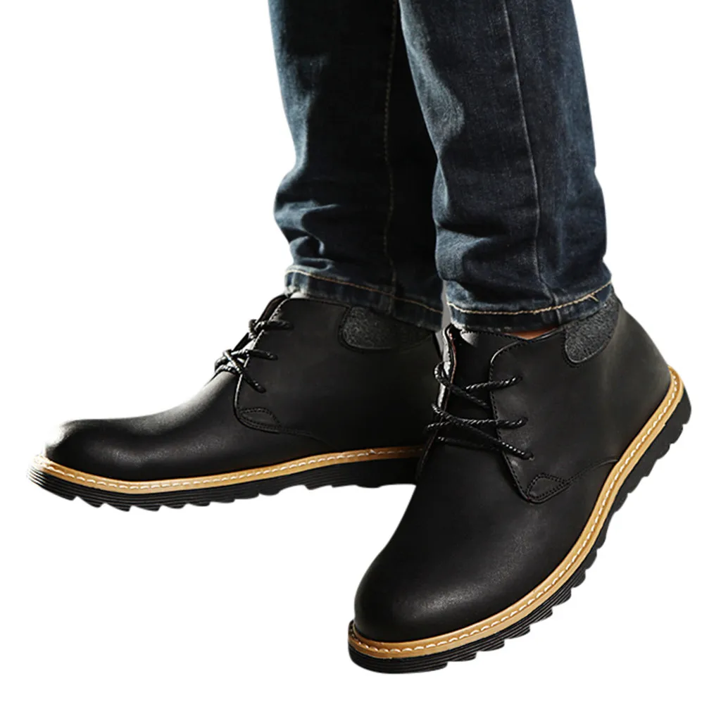 Черный Модные мужские ботинки с круглым носком в британском стиле; botas hombre cuero genuino; повседневные короткие ботинки; рабочие ботинки; мужская обувь кроссовки;# ES - Цвет: Черный