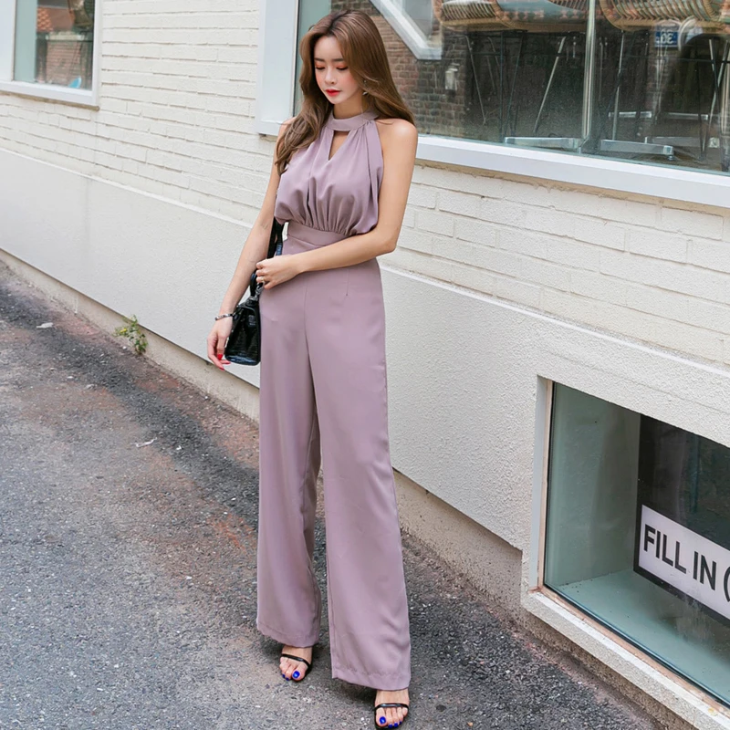 

new arrival ladies fashion high quality sleeveless summer jumpsuit high waist elegant work style hollow out long pant jumpsuit