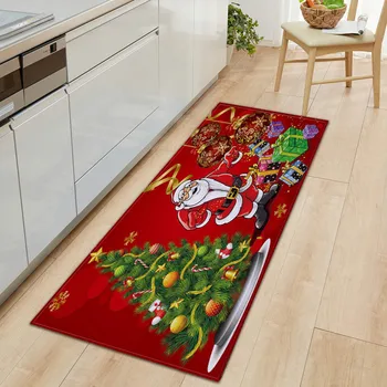 

Christmas Kitchen Mat Bedroom Living Room Carpet Entrance Doormat Long Anti Slip Floor Mat Hallway Rugs Home Christmas Decor