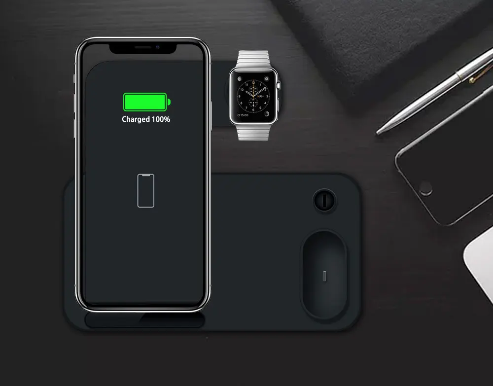 10W Qi Wireless Charger Stand Dock Station For Apple Watch Series 5 4 3 2 I Watch Iphone 11 Pro Max XR X Xs Airpods Apple Pencil