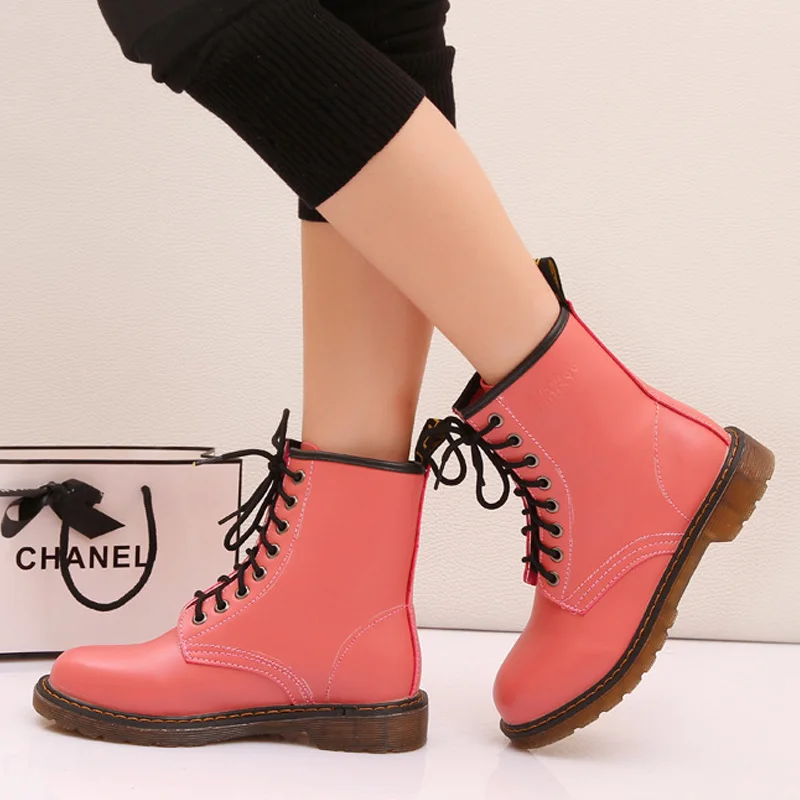 

Mid-calf Boots Women Boots Rubber Punk Style Motorcycle Boots Lace Up Round Toe Autumn Booties For Martin Boots Cowboy Shoes
