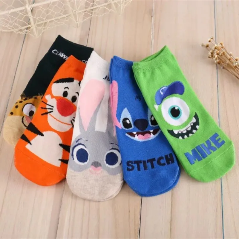 Disney 1pair Stitch Rabbit Lady Socks Cute Fresh Short Cartoon Socks Cute Animal Monster Harajuku Boat Socks