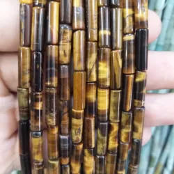 Natural Stone Cylinder Beads: Turquoise, Agate, Lapis Lazuli, and Jasper - 4x13mm About 28PCS (Tiger eye)