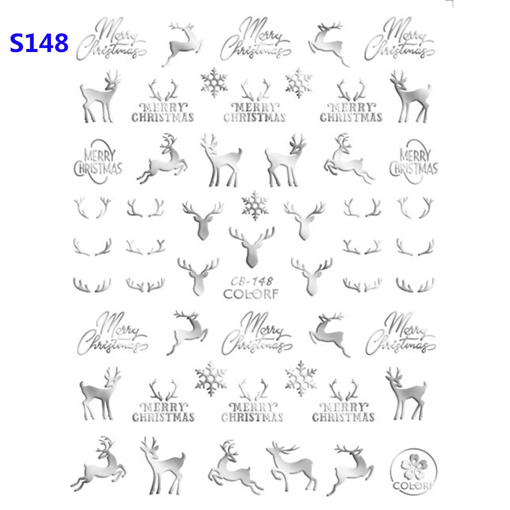 Маникюр ногтей Стикеры s 3D нейл-арта рождественские слайдер обручи со снежинками и изображением оленя и Санта-Клауса клейкая наклейка с пламенем - Цвет: S148