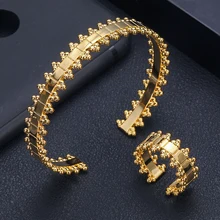 Роскошный уникальный браслет в дубайском стиле, набор колец, ювелирные наборы для женщин, свадебные с кубическим цирконом, Кристалл CZ, Дубай, набор свадебных ювелирных изделий