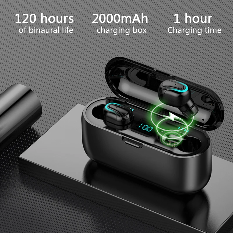 HATOSTEPED Capsule TWS Wireless Earbuds V5.0 Bluetooth Earphone Headphones Deep Bass Stereo Sound Sport Earphone For Mi Iphone (1)