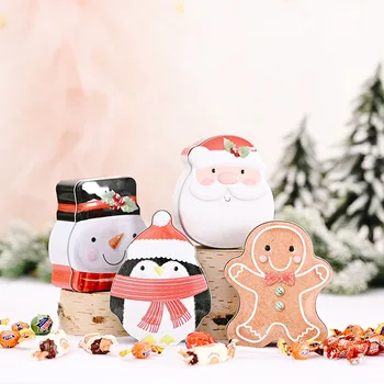 

Christmas Tinplate Box Christmas Candy Tins Gifts Storage Container Santa Snowman Cartoons Children 2021 New Year Gifts