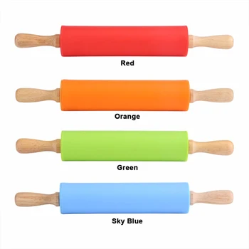 

Non-Stick Silicone Rolling Pin Wooden Handle Bar Pastry Baking Tool Bakeware Kitchen Gadgets