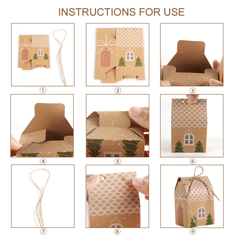 Упаковка QFU, Рождественский Подарочный мешок, коробка для конфет, крафт-пакет, бумажная коробка для попкорна, бумажные пакеты с принтом, бумажные сумки для лечения, бумажные мешки для дня рождения